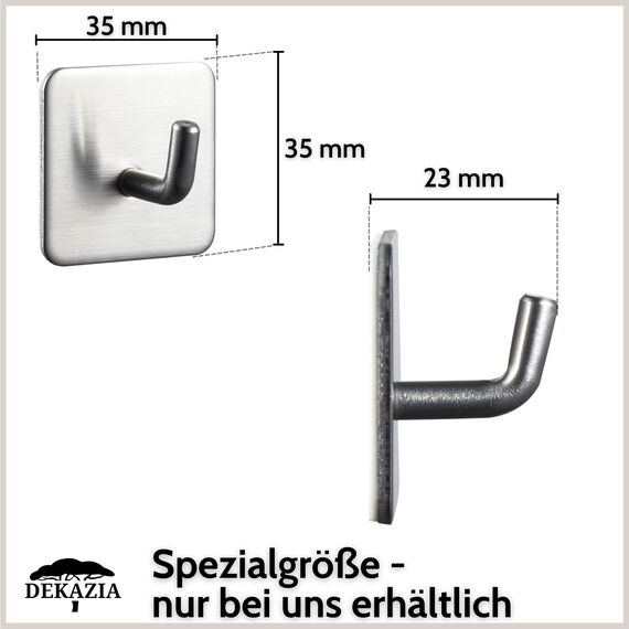 DEKAZIA Edelstahl Klebehaken, Extra Stark, Bad- und Küchenhandtuchhaken, Selbstklebend, 1kg Max. Gewicht, 4 Haken inklusive, gebürstetes Finish, modernes Design, Wandhalterung