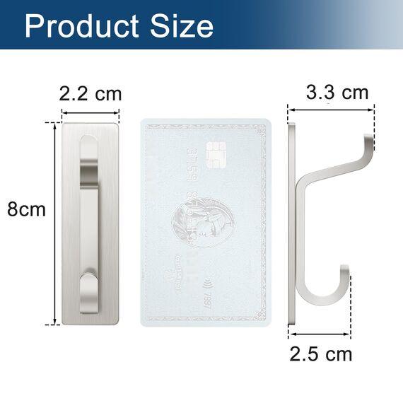 pickpiff Klebehaken Ultra Stark, Wandhaken Selbstklebend, Handtuchhalter Ohne Bohren, Nichtrostend Haken, Zwei Stockwerke Kleiderhaken Für Bad, Küche, Handtuch, Metall, Silber-, 6 Stück Handtuchhaken