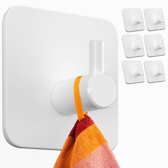 Menz Handtuchhaken ohne Bohren, 6er Pack – Extra starke Handtuchhalter ohne Bohren, Klebehaken Edelstahl, Haken selbstklebend mit wasserfesten Klebepads, Badezimmer Handtuchhalter, Fb. Weiß