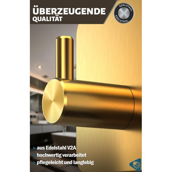 Menz Handtuchhaken ohne Bohren, 4er Pack – Extra starke Handtuchhalter ohne Bohren, Klebehaken Edelstahl, Haken selbstklebend mit wasserfesten Klebepads, Badezimmer Handtuchhalter, Fb. Gold