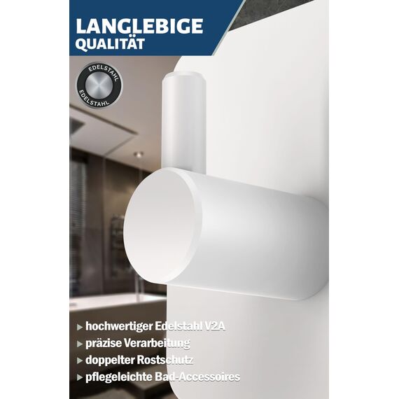 Menz Handtuchhalter ohne Bohren in Weiß – 4-teiliges Klebehaken Set, Edelstahl Handtuchhaken mit wasserfesten Klebepads, Haken selbstklebend für Bad, Küche, Badezimmer Handtuchhalter