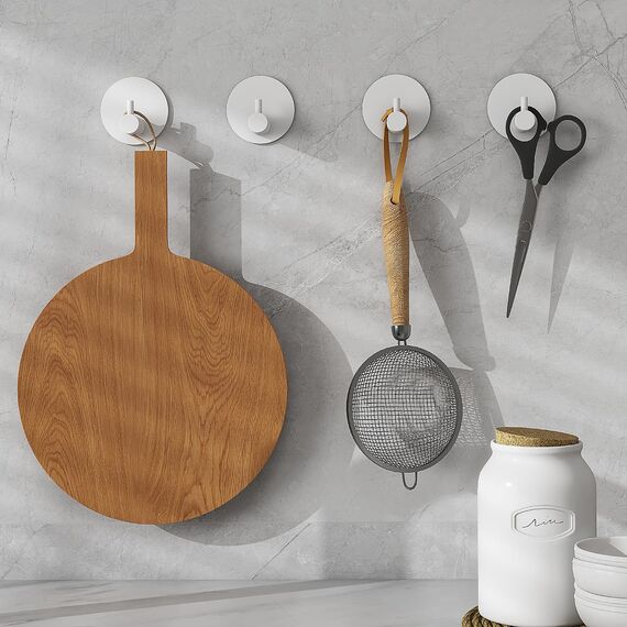 Feligio Klebehaken Weiß 6 Stück, Klebehaken Extra Stark Edelstahl 304, Haken Selbstklebend Ohne Bohren, Wandhaken Selbstklebend für Küche Bad Schlafzimmer, Runder