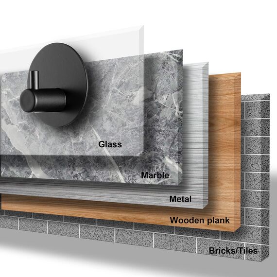 Feligio Handtuchhaken ohne Bohren, Haken Selbstklebende aus Edelstahl, Wandhaken Selbstklebend Handtuchhalter für Bad Toilette Küche(Schwarz, 6 Stück)