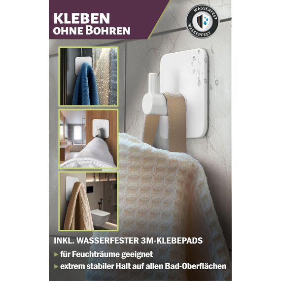 Menz Handtuchhaken ohne Bohren, 6 Stk. – Weiße Handtuchhalter ohne Bohren für bombenfesten Halt, Edelstahl Klebehaken, Haken selbstklebend, starke Badezimmer Handtuchhalter, Bad Haken