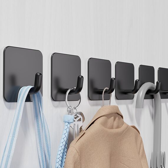 Aikzik Haken Selbstklebende 6 Stück Handtuchhaken Ohne Bohren Edelstahl Bademantelhaken Wandhaken Bad und Küche, Schwarz