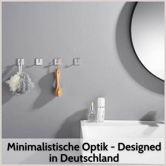 DEKAZIA Edelstahl Klebehaken, Extra Stark, Bad- und Küchenhandtuchhaken, Selbstklebend, 1kg Max. Gewicht, 4 Haken inklusive, gebürstetes Finish, modernes Design, Wandhalterung