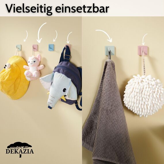 DEKAZIA® 8Haken rosa | Kinderkleiderhaken für Garderobe und Kinderzimmer