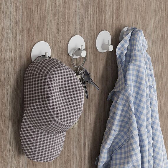 Feligio Klebehaken Weiß 6 Stück, Klebehaken Extra Stark Edelstahl 304, Haken Selbstklebend Ohne Bohren, Wandhaken Selbstklebend für Küche Bad Schlafzimmer, Runder