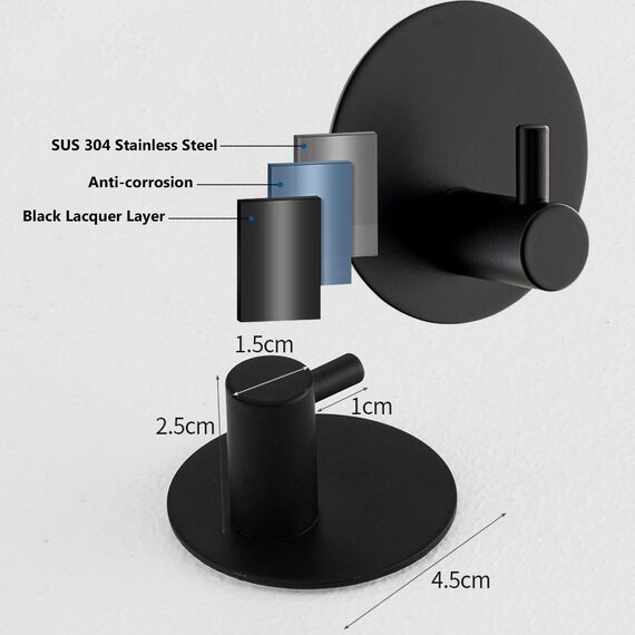 Klebehaken Extra Stark 2 Stück, Haken Selbstklebend Ohne Bohren Mit Klebepads Klebehaken Badezimmer Edelstahl SUS 304 Runde Haken Wasserdicht Handtuchhaken Haken Für Bad Toilette Küche (Schwarz)