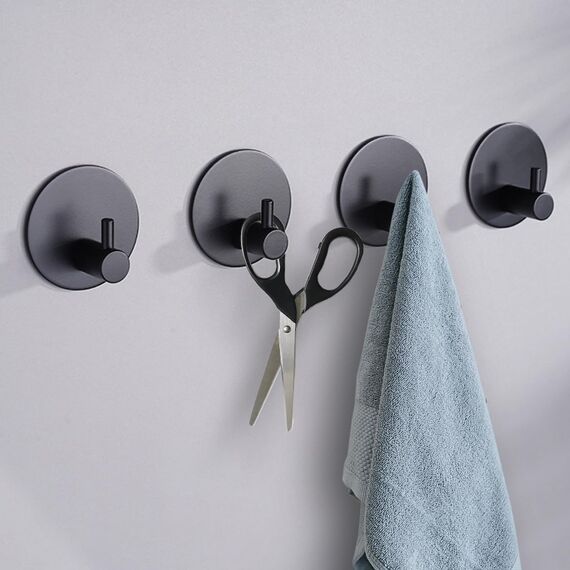 Klebehaken Extra Stark 2 Stück, Haken Selbstklebend Ohne Bohren Mit Klebepads Klebehaken Badezimmer Edelstahl SUS 304 Runde Haken Wasserdicht Handtuchhaken Haken Für Bad Toilette Küche (Schwarz)