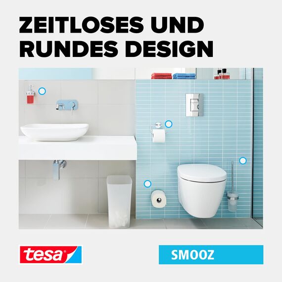 tesa SMOOZ Glasablage aus satiniertem Glas, verchromte Halterung - Badablage zur Wandbefestigung ohne Bohren, inkl. Klebelösung - 50 mm x 600 mm x 120 mm