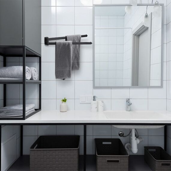 BGL Swivel Handtuchhalter Schwarz Swivel Handtuchstange Bewegliche Doppel Handtuchhalter Matt Gummi Schwarz Badezimmer Zubehör