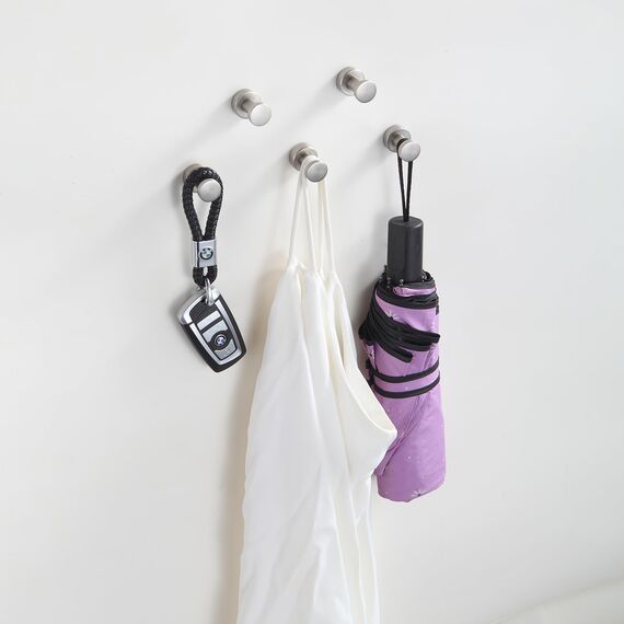 BGL Gebürstetes Nickel Handtuchhaken - Set mit 5 Stück | Rostfreie Metall-Wandhaken für Bad & Küche | Selbstklebend oder zur Wandmontage