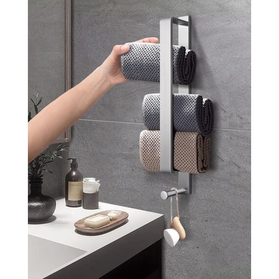 LIVEHITOP Handtuchhalter Ohne Bohren Silber, 2PCS Selbstklebend Gästehandtuchhalter Handtuchstange Edelstahl Gebürstet 43.5CM Handtuch Halterung mit Haken für Badezimmer