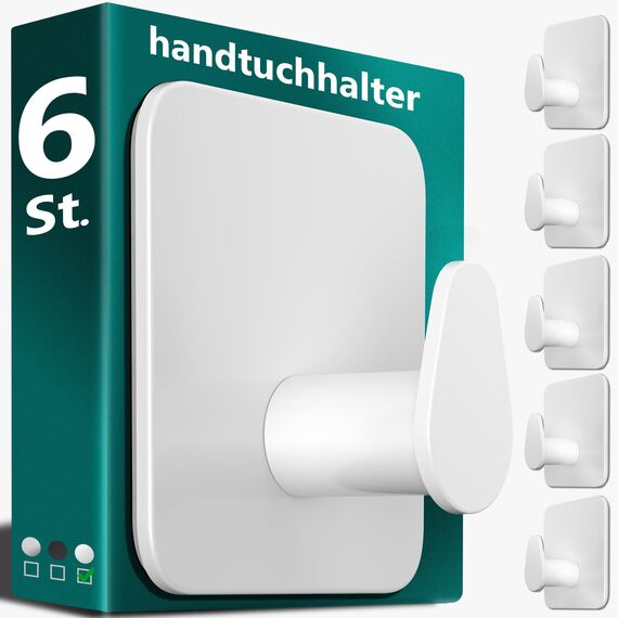 4smile Handtuchhalter ohne Bohren, weiß - 6er-Set Badezimmer Handtuchhalter, ovale Klebehaken aus Edelstahl, wasserfeste Haken für Bad, WC, Küche - Hochwertige Haken selbstklebend, Handtuchhaken
