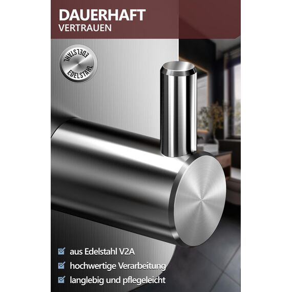 4smile Handtuchhalter ohne Bohren, Silber - 6er-Set Badezimmer Handtuchhalter, Klebehaken aus Edelstahl, wasserfeste Haken für Bad, WC, Küche - Hochwertige Haken selbstklebend, Handtuchhaken