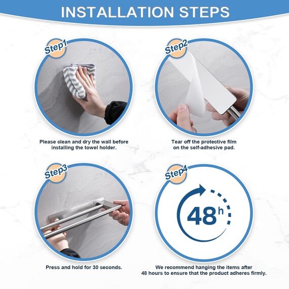 Dvocel Handtuchhalter ohne Bohren Doppelt 304 Edelstahl Handtuchstange Zweiarmig Selbstklebend Gästehandtuchhalter Wandmontage für Badezimmer Küche