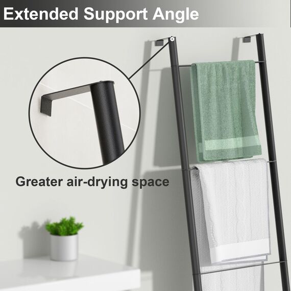 pickpiff Handtuchhalter Stehend aus Schwarz Metall – Handtuchleiter für Dekoratives Badezimmer, Wohnzimmer, Küche, Halter für Handtücher, Decken, Quits (4-stöckig, schwarz)