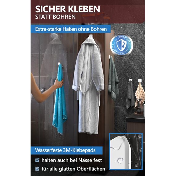 4smile Handtuchhalter ohne Bohren, weiß - 6er-Set Badezimmer Handtuchhalter, ovale Klebehaken aus Edelstahl, wasserfeste Haken für Bad, WC, Küche - Hochwertige Haken selbstklebend, Handtuchhaken