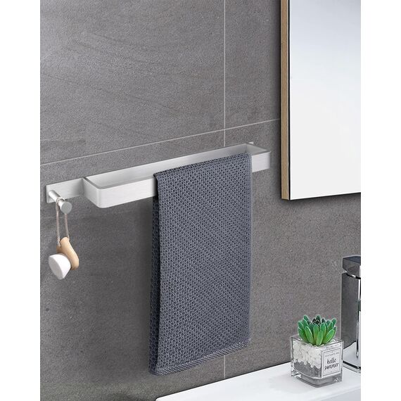 LIVEHITOP Handtuchhalter Ohne Bohren Silber, 2PCS Selbstklebend Gästehandtuchhalter Handtuchstange Edelstahl Gebürstet 43.5CM Handtuch Halterung mit Haken für Badezimmer