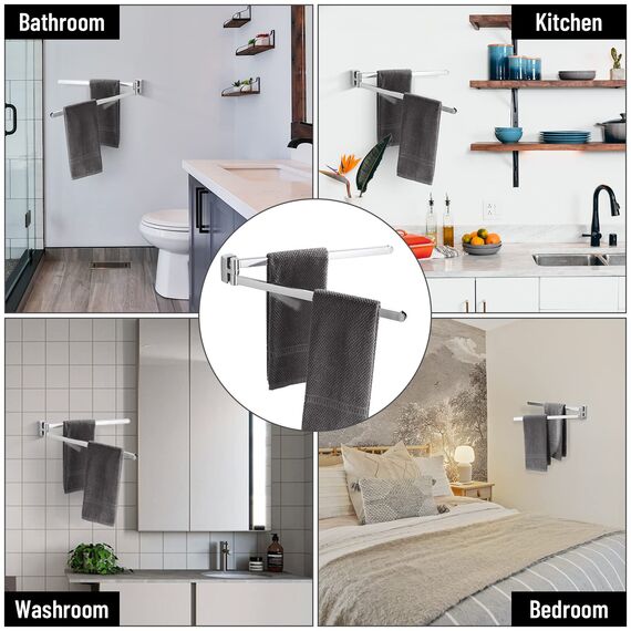 BGL Verchromter Handtuchhalter, Edelstahl, Wandmontage, Handtuchhalter mit 2 Schwenkstangen