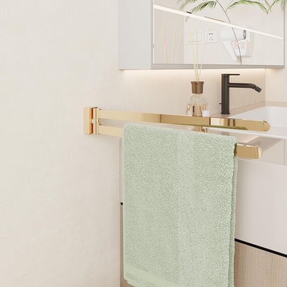 BGL Handtuchhalter Gold, Edelstahl, Wandmontage, Handtuchhalter mit 2 Schwenkstangen