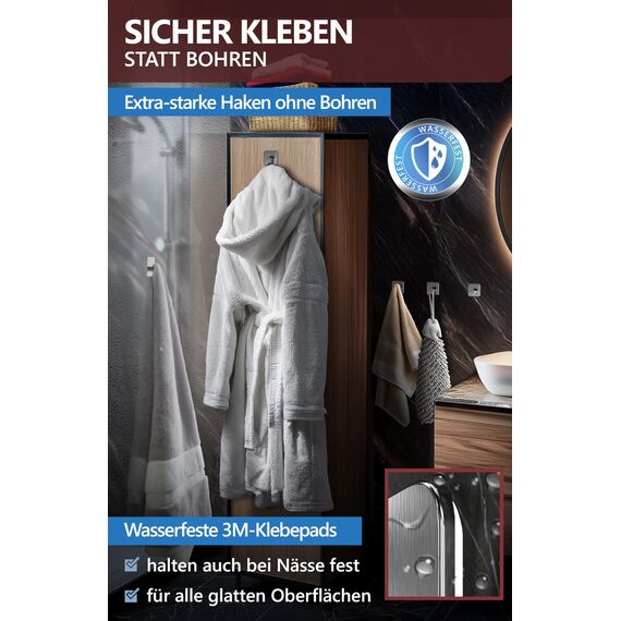 4smile Handtuchhalter ohne Bohren, Silber - 6 Stück Badezimmer Handtuchhalter, Klebehaken aus Edelstahl, moderne Haken für Bad, WC, Küche - Wasserfeste Haken selbstklebend, Handtuchhaken