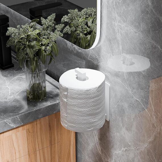 Aikzik Klopapierhalter, Toilettenpapierhalter ohne Bohren, Toilettenpapierhalter Weiß und 2 Stück Klebehaken, Edelstahl Klorollenhalter, Wc Papier Halterung Rollenhalter mit Kleber für Badzimmer