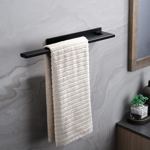 Dvocel Handtuchhalter ohne Bohren Edelstahl Handtuchhalter Schwarz Matt Einarmig Handtuchstange Selbstklebend Wandmontage für Badezimmer Toilette Küche