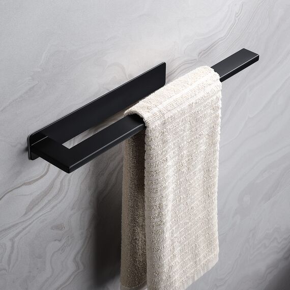 Dvocel Handtuchhalter ohne Bohren Edelstahl Handtuchhalter Schwarz Matt Einarmig Handtuchstange Selbstklebend Wandmontage für Badezimmer Toilette Küche