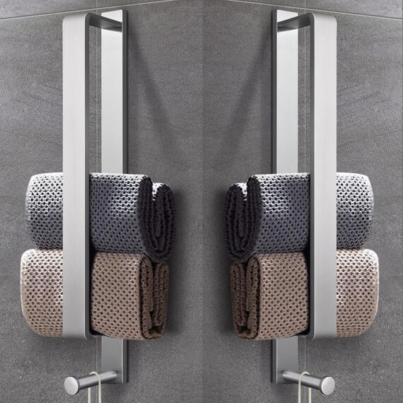 LIVEHITOP Handtuchhalter Ohne Bohren Silber, 2PCS Selbstklebend Gästehandtuchhalter Handtuchstange Edelstahl Gebürstet 43.5CM Handtuch Halterung mit Haken für Badezimmer