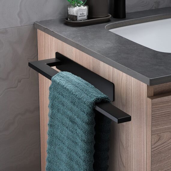 Dvocel Handtuchhalter ohne Bohren Edelstahl Handtuchhalter Schwarz Matt Einarmig Handtuchstange Selbstklebend Wandmontage für Badezimmer Toilette Küche