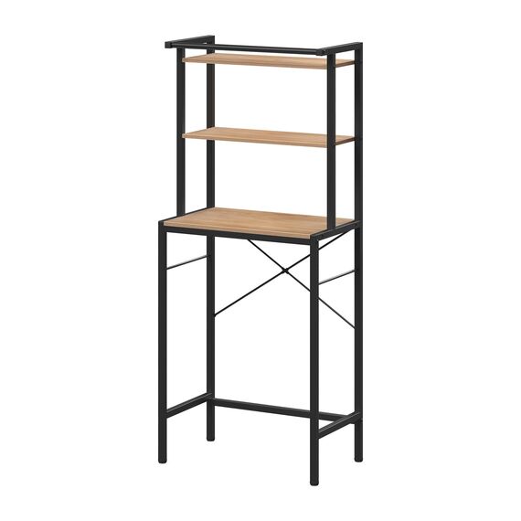 EUGAD Waschmaschinenregal, WC Regal über Waschmaschine Toilette, Waschmaschinenschrank Überbauschrank, Toilettenschrank, 3 Ablagen, Handtuchhalter, Metall Holzwerkstoff, 67x162x40 cm