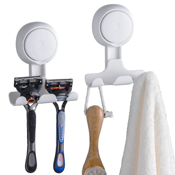 TAILI Dusche Rasierklingenhalter Saugnapf Haken 2 Pack Vakuum Saug Rasierklingenaufhänger für Dusche Wand Saug Tür Haken für Bad Handtuch Schwamm Rasierer Halterung für Badezimmer Abnehmbar
