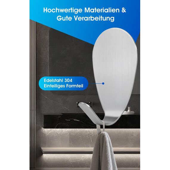 Handtuchhalter Ohne Bohren 10 Stk, 304 Edelstahl Haken Selbstklebend, Klebehaken Extra Stark Kann Großen Artikel hänge, Handtuchhaken für Bad, Küche, Deko, Klebehaken Wasserfeste & Langlebige