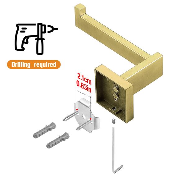 HITSLAM Gold Toilettenpapierhalter Messing Gebürstet mit Bohren Edelstahl 304 Klopapierhalte für Küche und Badzimmer Toilette Toilettenpapier Quadrat WC Papier Halterung Rostfrei Klopapierhalter
