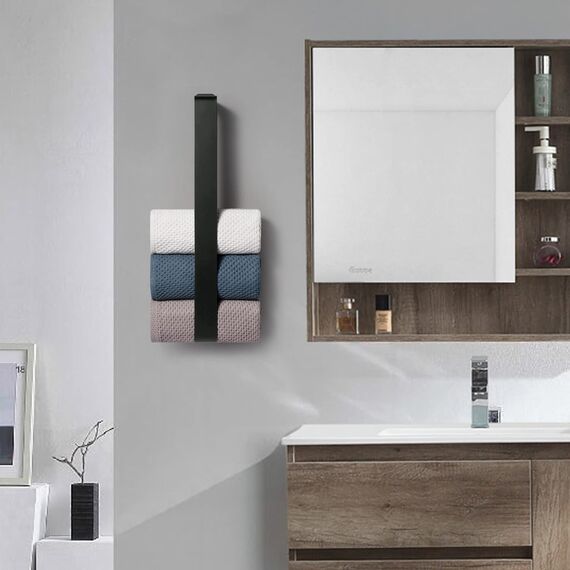 Handtuchhalter Ohne Bohren, Gästehandtuchhalter Selbstklebend, Badetuchhalter kleber, Edelstahl Handtuch Halter Wandmontage (Schwarz, 42cm)