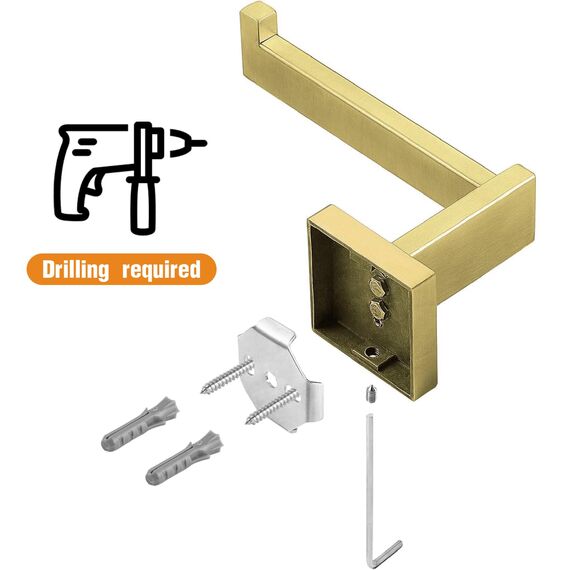HITSLAM Gold Toilettenpapierhalter Messing Gebürstet mit Bohren Edelstahl 304 Klopapierhalte für Küche und Badzimmer Toilette Toilettenpapier Quadrat WC Papier Halterung Rostfrei Klopapierhalter