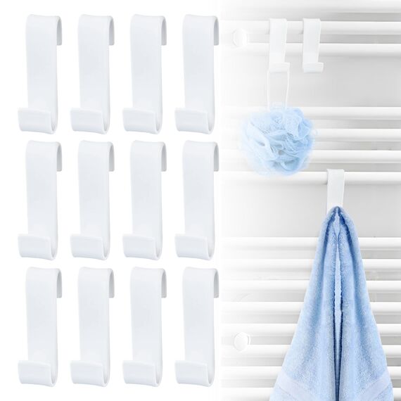 Fengxunzmm 12 Stück Haken für Rundheizkörper, Haken zum Einhängen für Heizkörper, Handtuchheizkörper Bad Heizung, S Haken Kunststoff zum Aufhängen, für alle Standard Radiator, Weiß