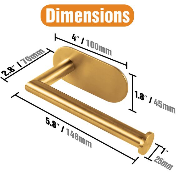 HITSLAM Gold Messing Gebürstet Toilettenpapierhalter Ohne Bohren, Klopapierhalter SUS304 Edelstahl für Küche und Badzimmer