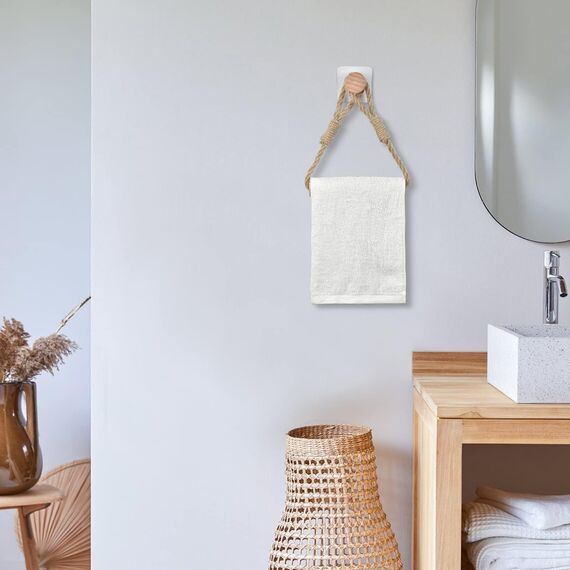 2er Set Toilettenpapierhalter ohne Bohren, Vintage Handtuchhalter aus Seil und Holz, Selbstklebende WC Papier Halterung, Industriestil Bad Dekoration, Boho Design, Geeignet für Badezimmer