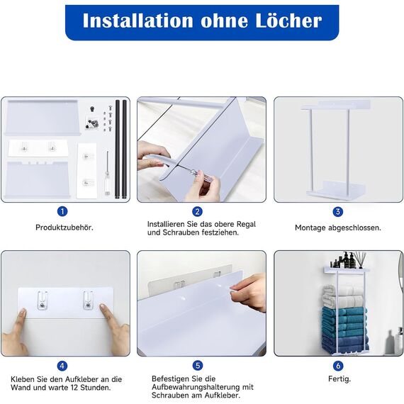 Asdsed Handtuchhalter Ohne Bohren - Ausziehbar Handtuchregal Wand Selbstklebend mit großem Stauraum Gästehandtuchhalter Badetuchhalter für Bad Küche, 38-75CM (Weiß)