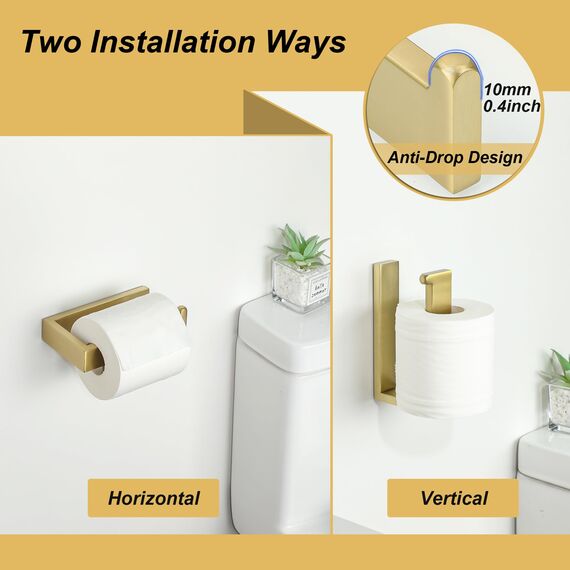 SAYAYO Toilettenpapierhalter Klopapierhalter Gold Edelstahl Toilettenpapierhalter mit Bohren Toilet Paper Holder WC Rollenhalter für Badezimmer und Küchen