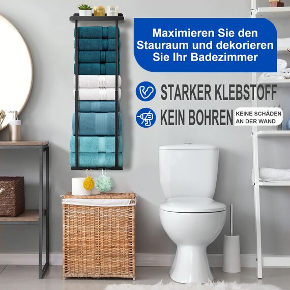 Asdsed Handtuchhalter Ohne Bohren - Ausziehbar Handtuchregal Wand Selbstklebend mit großem Stauraum Gästehandtuchhalter Badetuchhalter für Bad Küche, 38-75CM (Weiß)