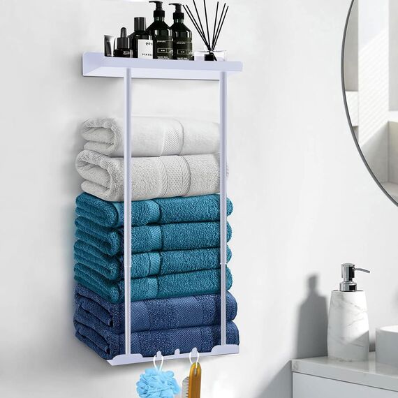 Asdsed Handtuchhalter Ohne Bohren - Ausziehbar Handtuchregal Wand Selbstklebend mit großem Stauraum Gästehandtuchhalter Badetuchhalter für Bad Küche, 38-75CM (Weiß)