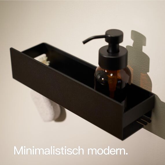 Designfabrik Hamburg Duschablage ohne Bohren | Badezimmer Organizer | Duschregal ohne Bohren | Badregal | Hängeregal | Wandregal | Duschkorb selbstklebend | Duschablage Schwarz 30 cm