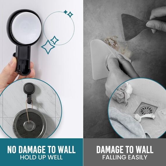 TAILI Saugnäpf Haken Handtuchhalter Küche Ohne Bohren Wiederverwendbar Wasserdicht 360° Drehbare Duschhaken, Handtuchaufhänger Küche Saugnapf Haken für Bad, Wand, Bademäntel, Mantel, 4 Pack Schwarz