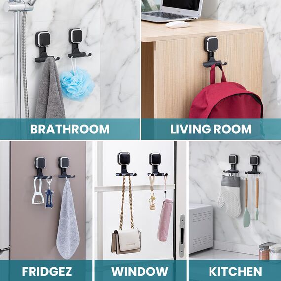 TAILI Saugnapf Rasierklingenhalter für Dusche 2 Pack Vakuum Saug Rasierhaken für Badezimmer, Handtuch, Rasierapparat Aufhänger für Dusche Wand Abnehmbar Wasserdicht Quadratisch Geformt, Schwarz