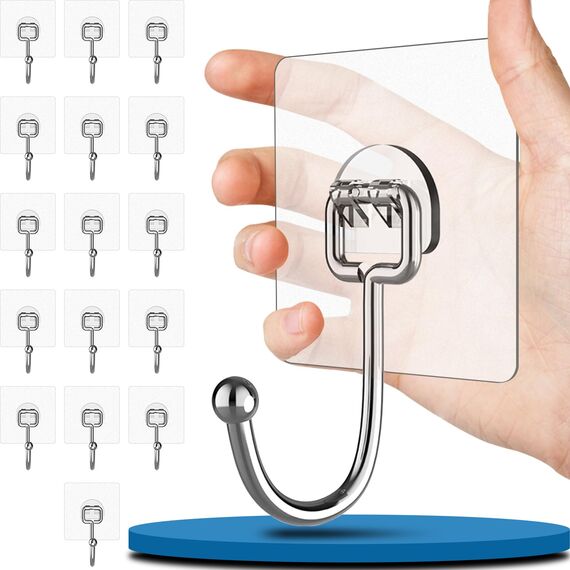 Vehepeay Selbstklebende Groß Haken 16 Stück(Max 20kg), Selbstklebend Haken für Bad, Küche und Wohnzimmer, Rostfreie selbstklebende Wandhaken, Starke Klebehaken für große Gegenstände