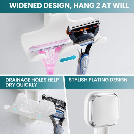 TAILI Saugnapf Rasierklingenhalter für Dusche 2 Pack Vakuum Saug Rasierhaken für Badezimmer, Handtuch, Rasierapparat Aufhänger für Dusche Wand Abnehmbar Wasserdicht Quadratisch Geformt, Weiß